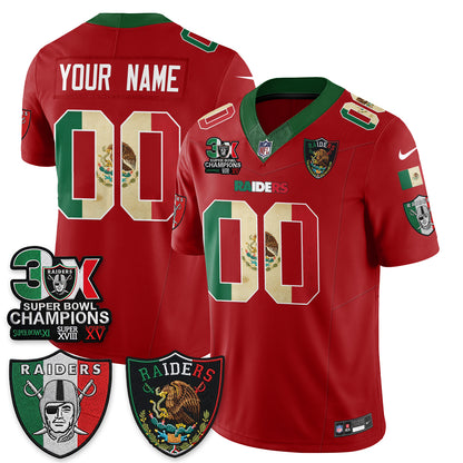 Las Vegas Raiders 3X Champs Mexico Edition Vapor Custom Jersey - Stitched