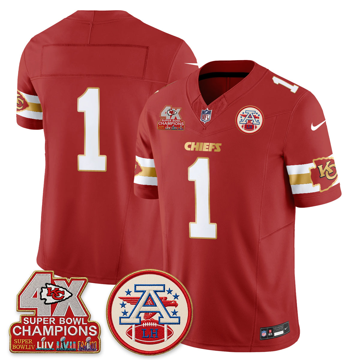 KC 4X Champs Gold Edition Vapor Jersey - Stitched