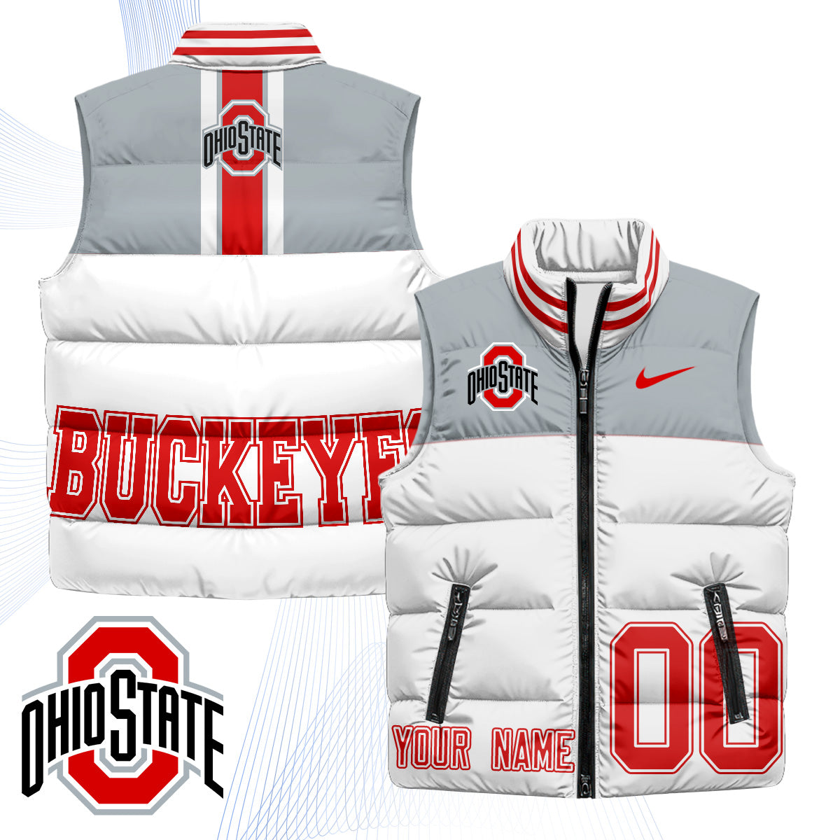 Ohio State Buckeyes Game Day Power Custom Puffer Vest - Printed