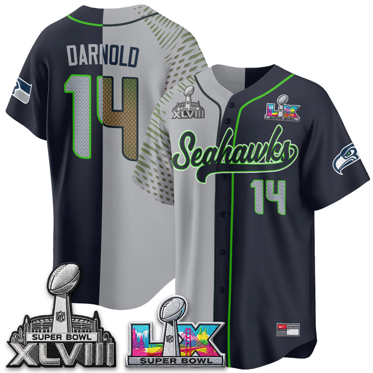 Seattle Seahawks S.Bowl Champs Split Baseball Vapor Jersey V2- Stitched