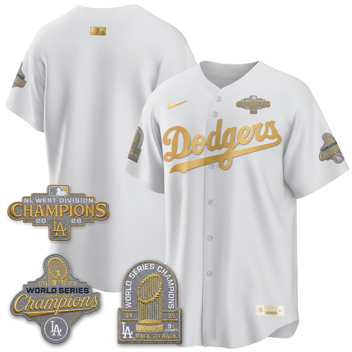 Los Angeles Dodgers 2026 NL West Champs Gold Vapor Jersey- Stitched