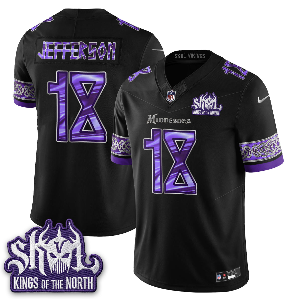 MIN Fangear Edition Warrior Skol Patch Vikings Font Vapor Jersey - Stitched