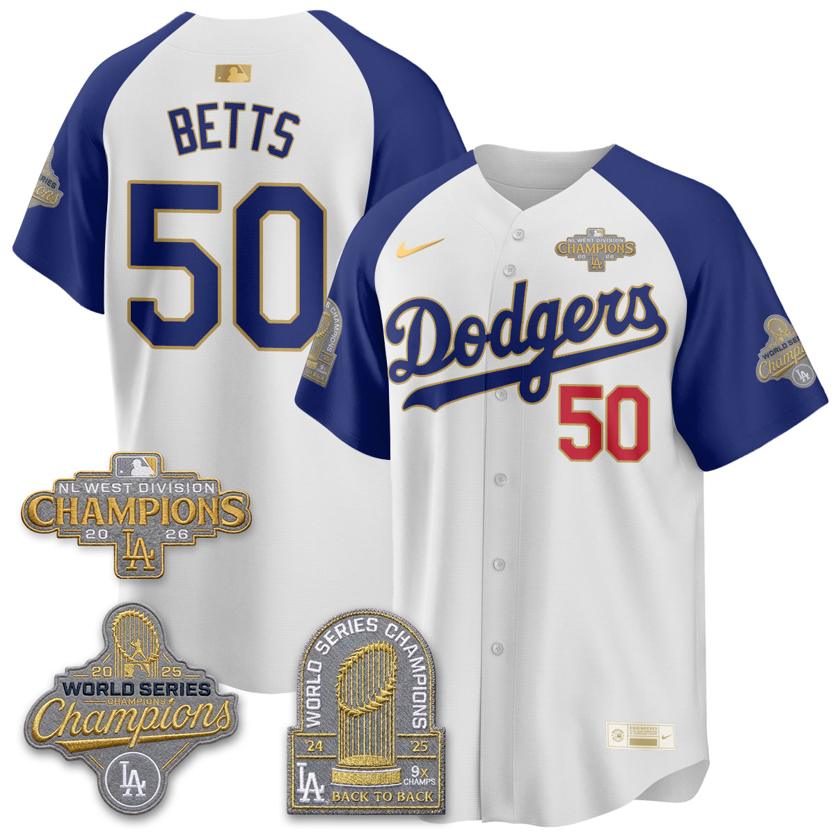 Los Angeles Dodgers 2026 NL West Champs Gold Vapor Jersey- Stitched