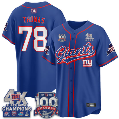 New York Giants 4X Champs & 100 Anniversary Vapor Baseball Jersey V2- Stitched