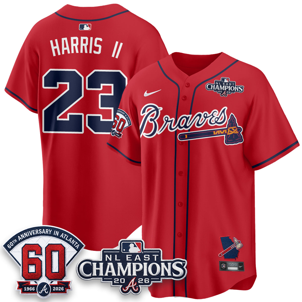 Atlanta Braves 2026 NL East Champs Vapor Jersey - Stitched