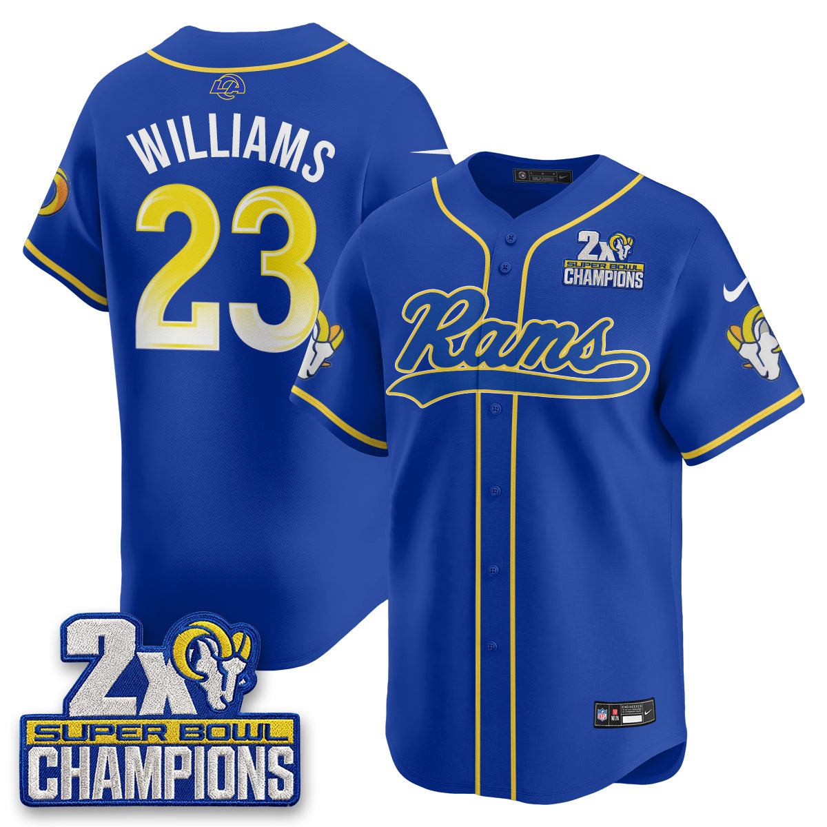 Los Angeles Rams 2X Champs Rivalries Baseball Vapor Jersey - Stitched