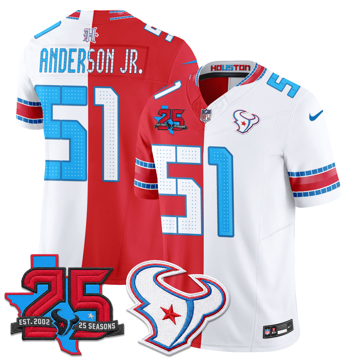Houston Texans 2026 Rivalries Split Vapor Jersey - Stitched