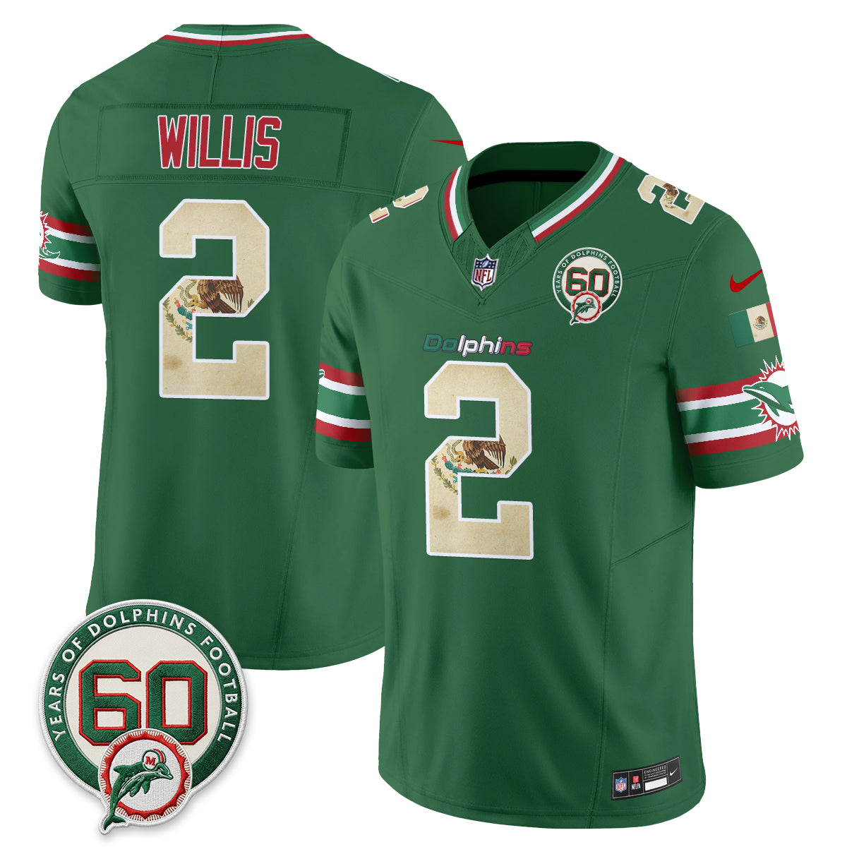 Miami Dolphins Mexico Edition Vapor Jersey - Stitched