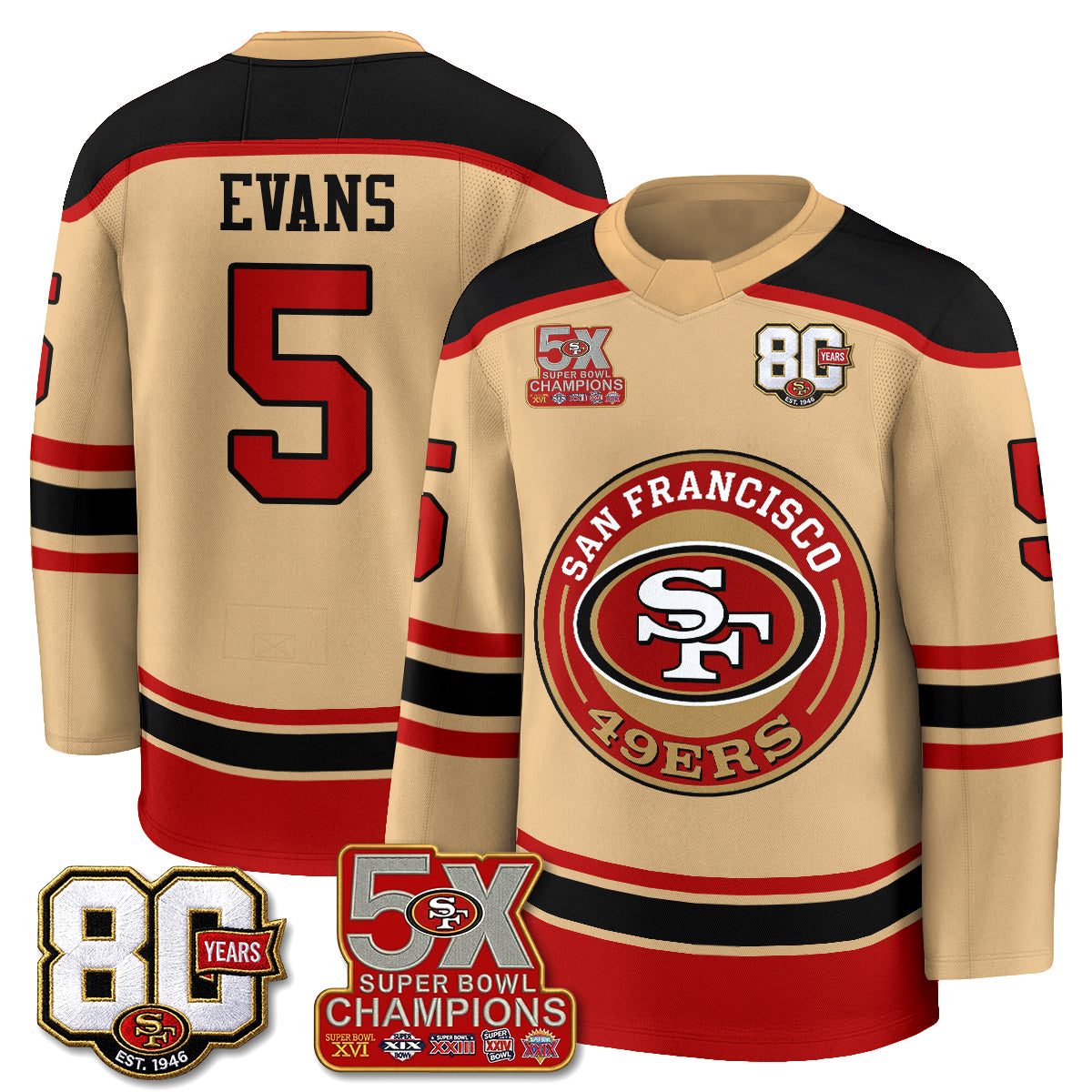 San Francisco 49ers 4X Champs Hockey Jersey - Stitched