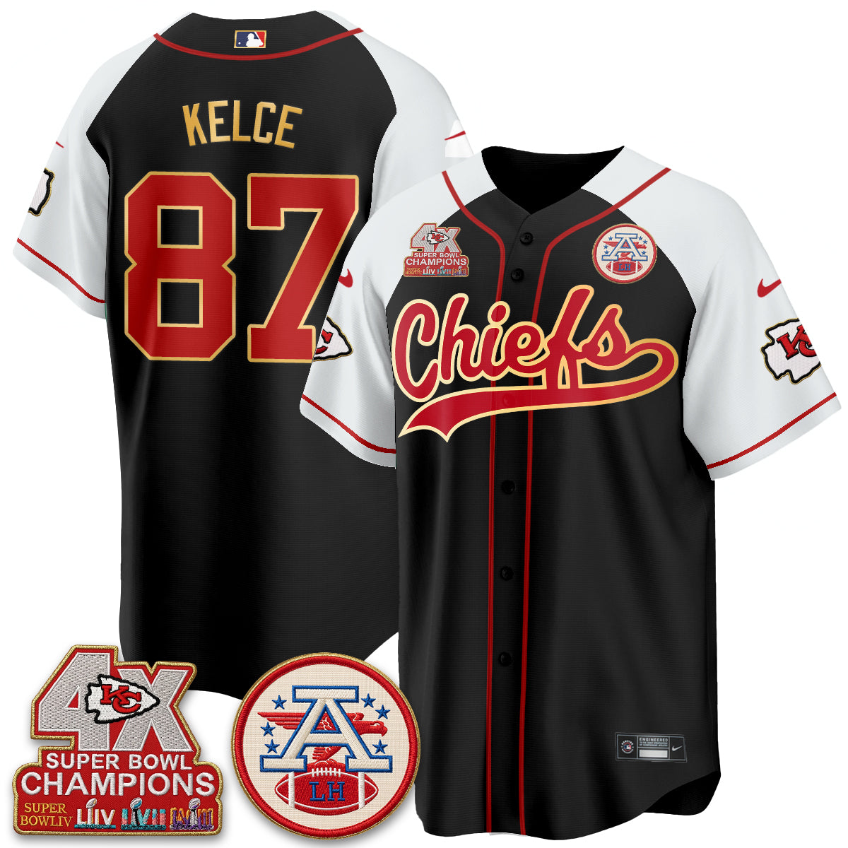 Kansas City Chiefs 4X Champs Gold Trim Edition Vapor Baseball Jersey - Stitched
