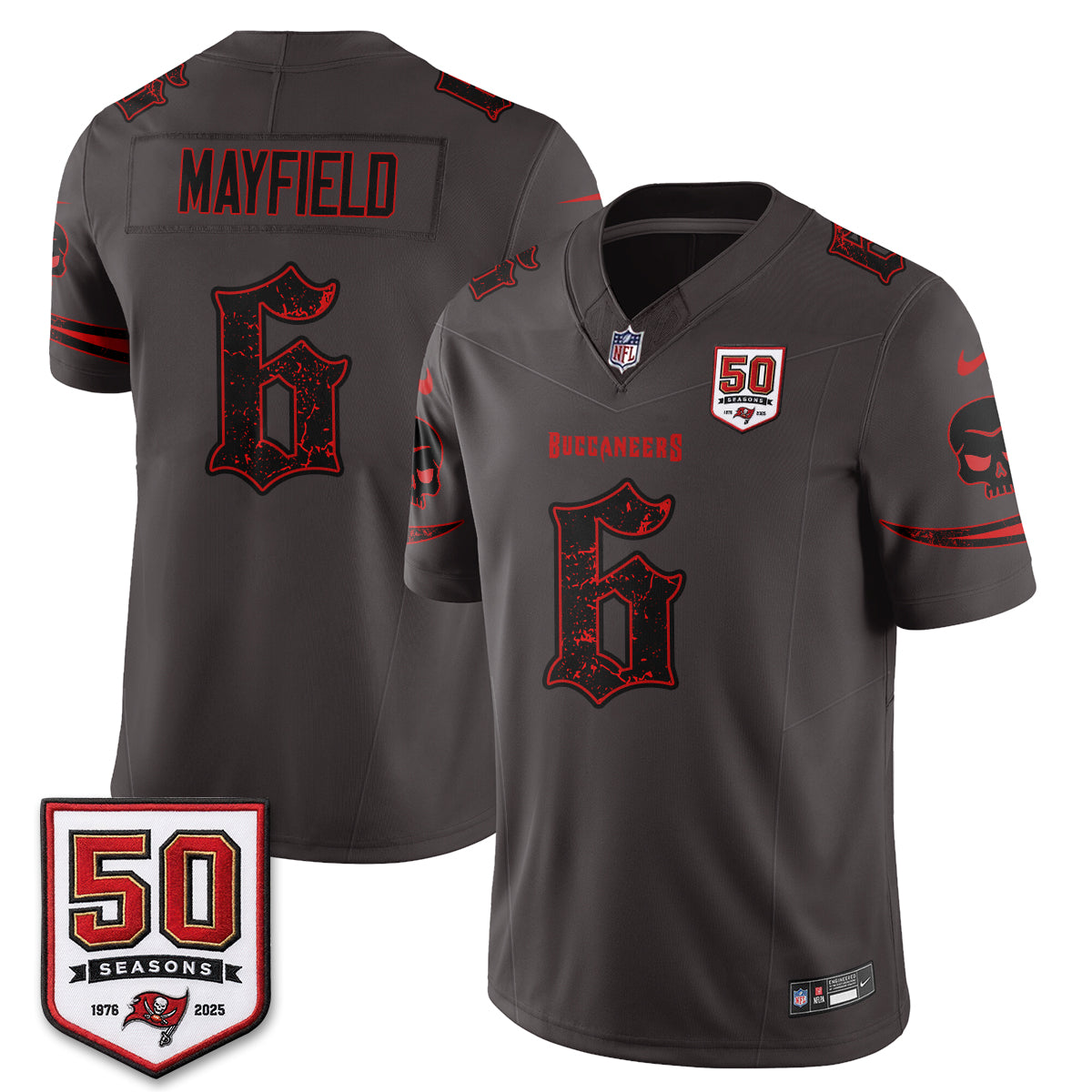 Tampa Bay Buccaneers Skull 50 Seasons Edition Vapor Jersey - Stitched