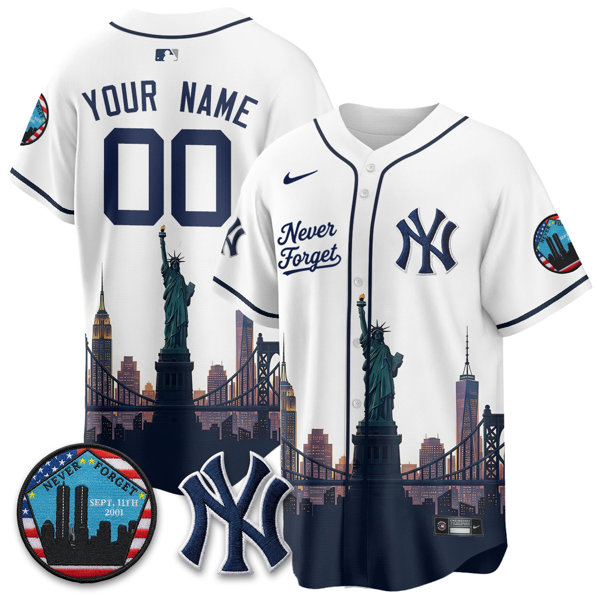 NYY Skyline Never Forget 9/11 Memorial Edition Vapor Custom Jersey - Stitched
