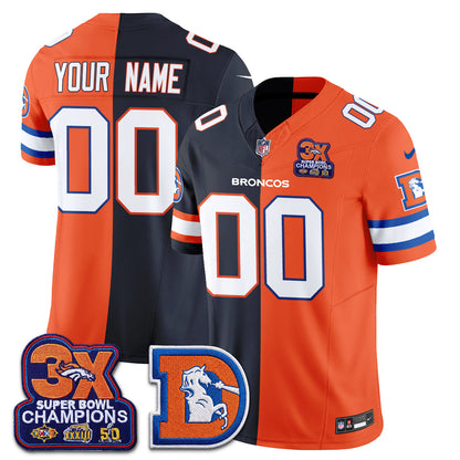 Denver Broncos Throwback Split Vapor Custom Jersey - Stitched