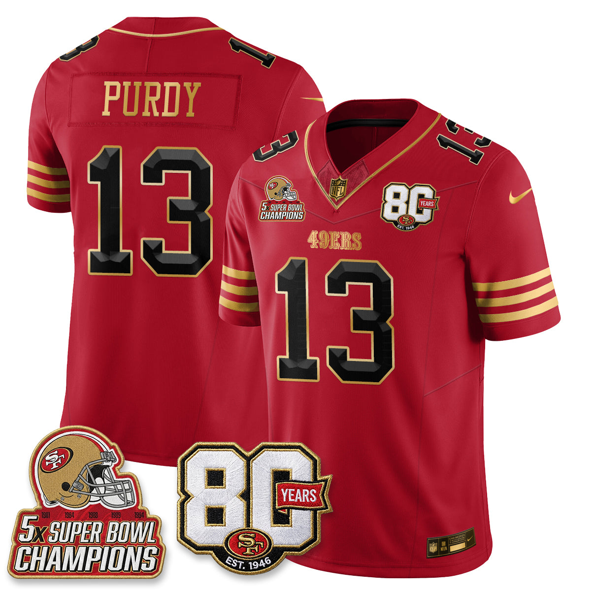 San Francisco 49ers 80 Years & 5X Champs Vapor Jersey - Stitched
