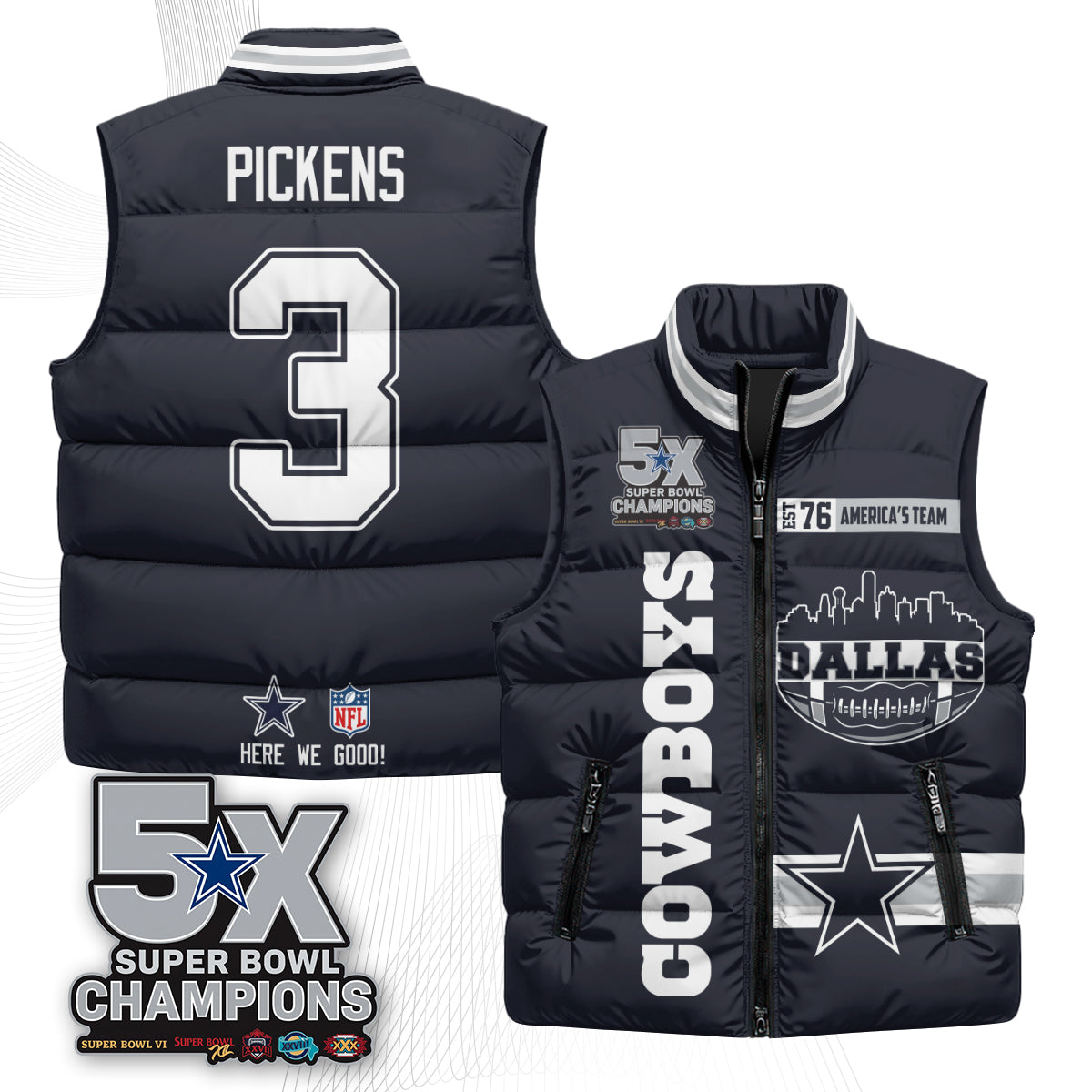 DAL "America's Team" Puffer Vest - Printed