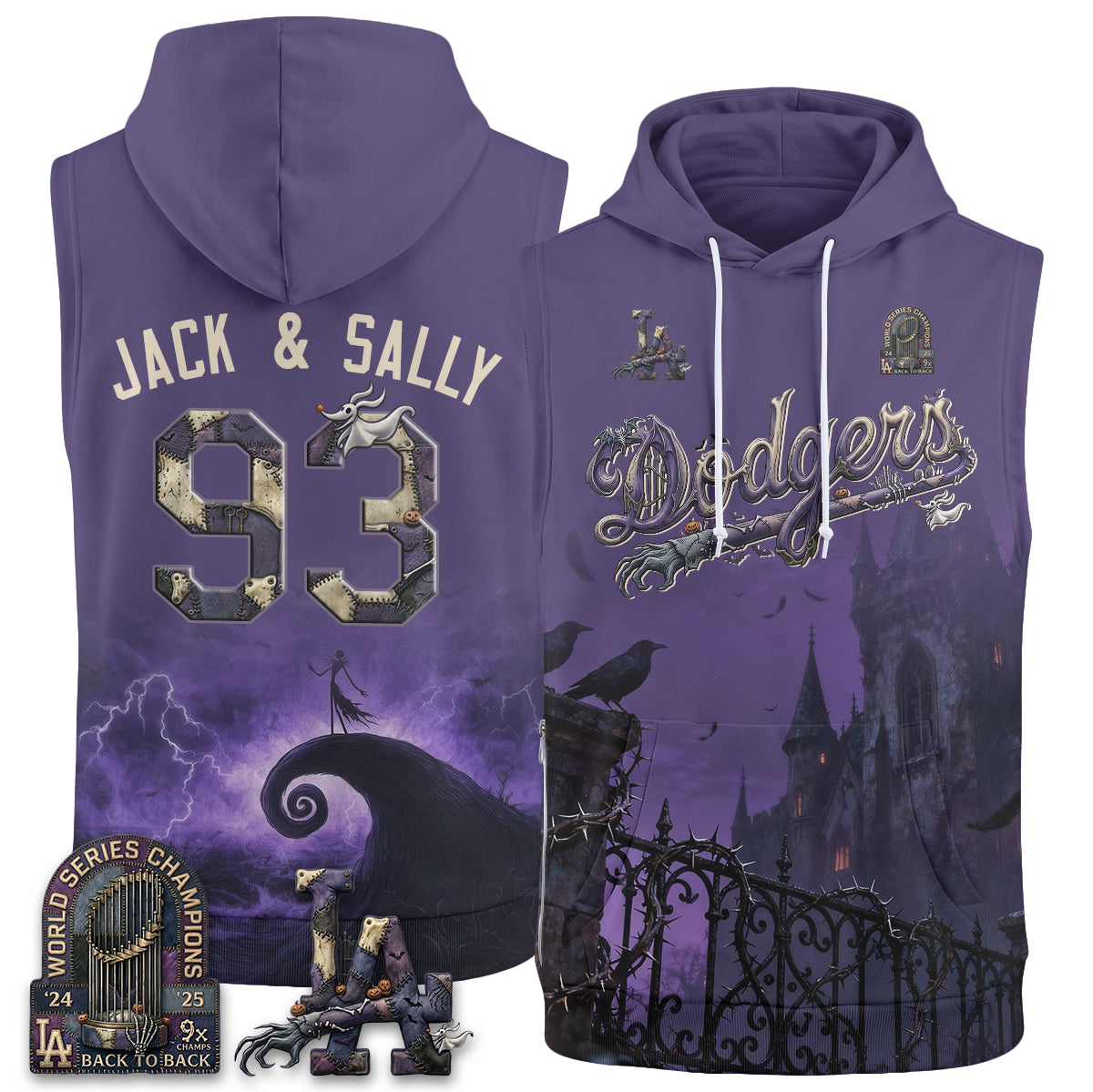 Los Angeles Dodgers Nightmare Edition Sleeveless Hoodie Tank Top - Printed