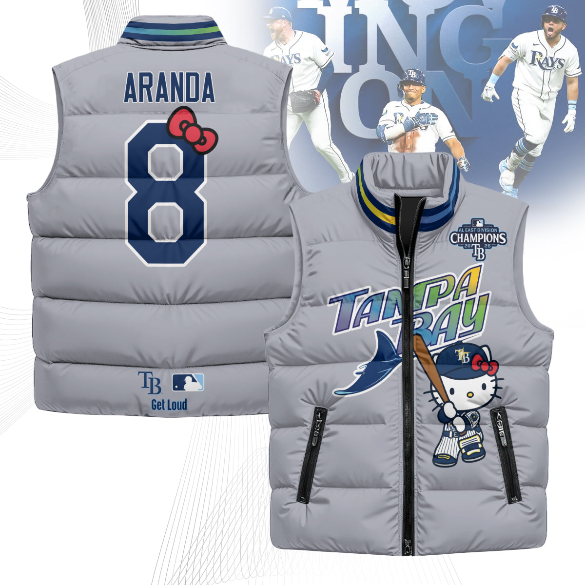 TB x Meow KT 2026 AL East Champs Puffer Vest - Printed