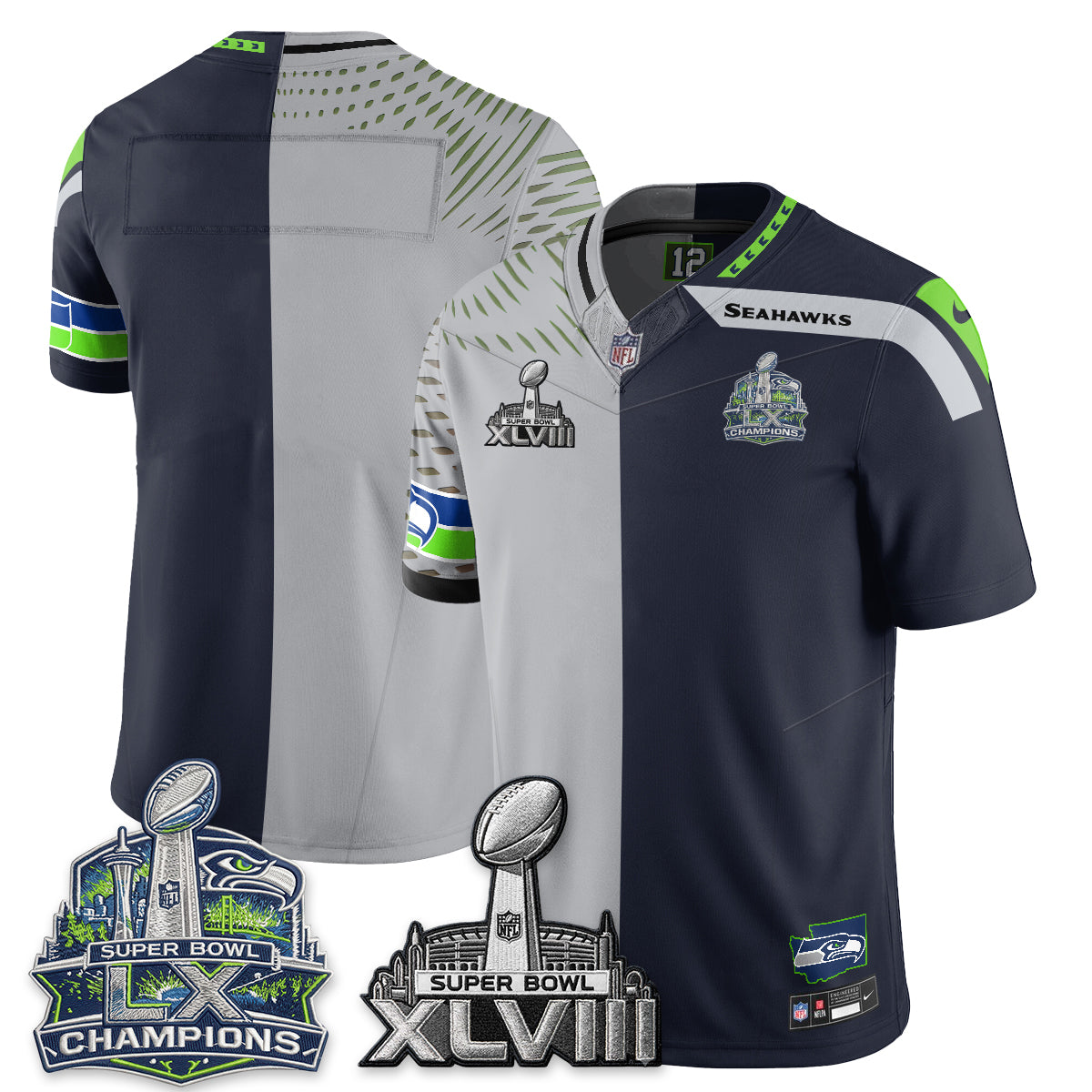 Seattle Seahawks S.Bowl Champs Split Edition Vapor Jersey - Stitch