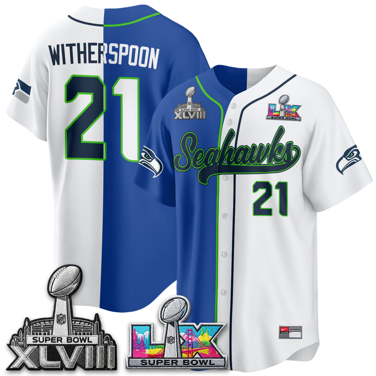 Seattle Seahawks S.Bowl Champs Split Baseball Vapor Jersey V2- Stitched