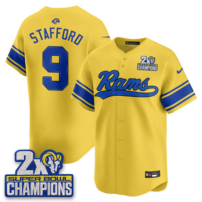 Los Angeles Rams 2X Champs Rivalries Baseball Vapor Jersey - Stitched