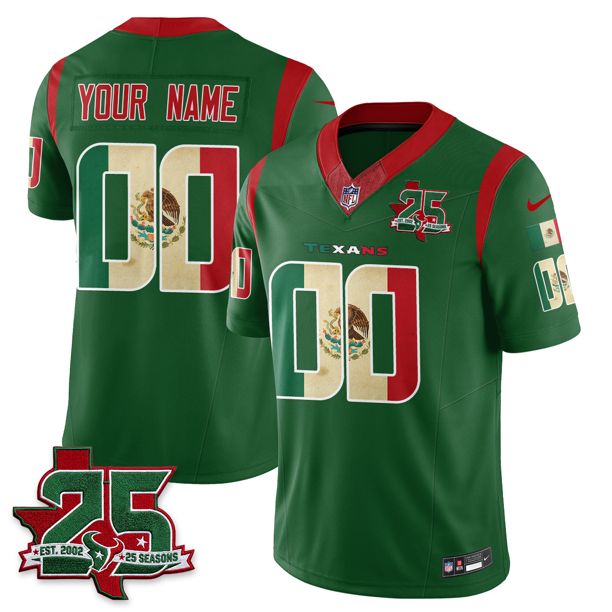 Houston Texans 25 Seasons Mexico Style Vapor Custom Jersey - Stitched