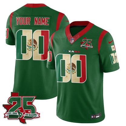 Houston Texans 25 Seasons Mexico Style Vapor Custom Jersey - Stitched