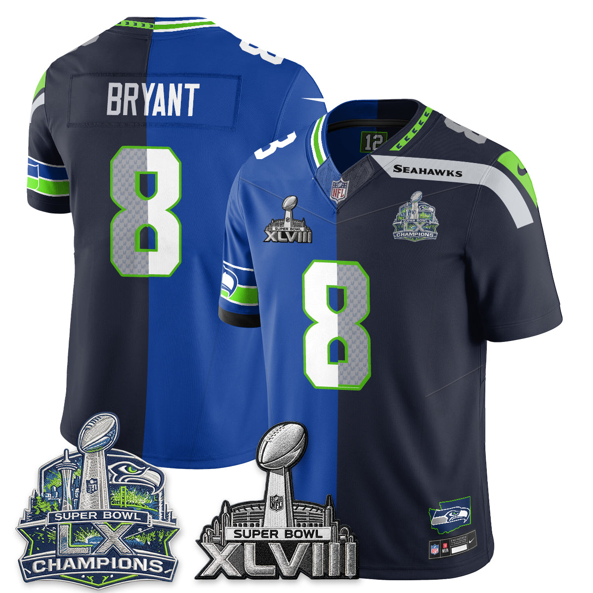 Seattle Seahawks S.Bowl Champs Split Edition Vapor Jersey - Stitch