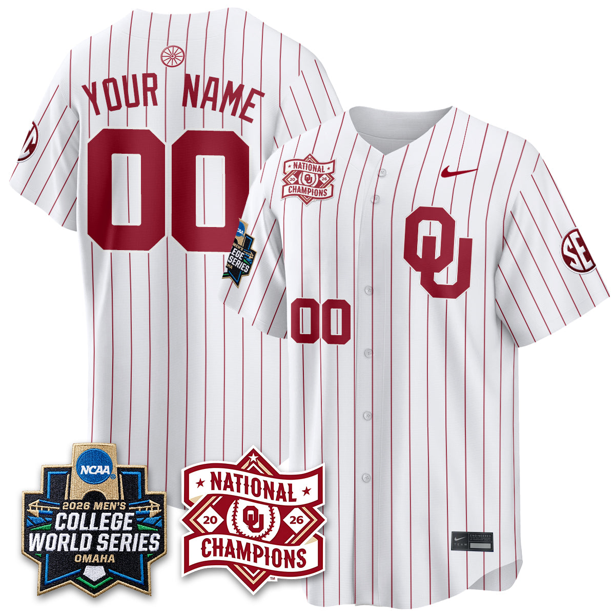 Oklahoma Sooners Nike 2026 NCAA Baseball Men's College World Series Champions Vapor Custom Jersey - Stitched