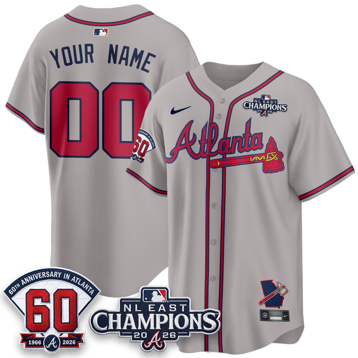 Atlanta Braves 2026 NL East Champs Vapor Custom Jersey - Stitched