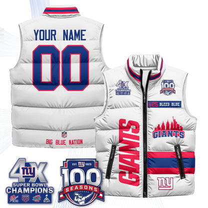 NYG 4X Champs S.Bowl Custom Puffer Vest - Printed