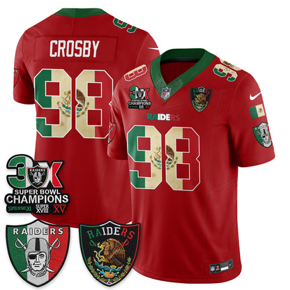 Las Vegas Raiders 3X Champs Mexico Edition Vapor Jersey - Stitched