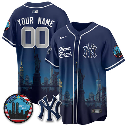 NYY Skyline Never Forget 9/11 Memorial Edition Vapor Custom Jersey - Stitched