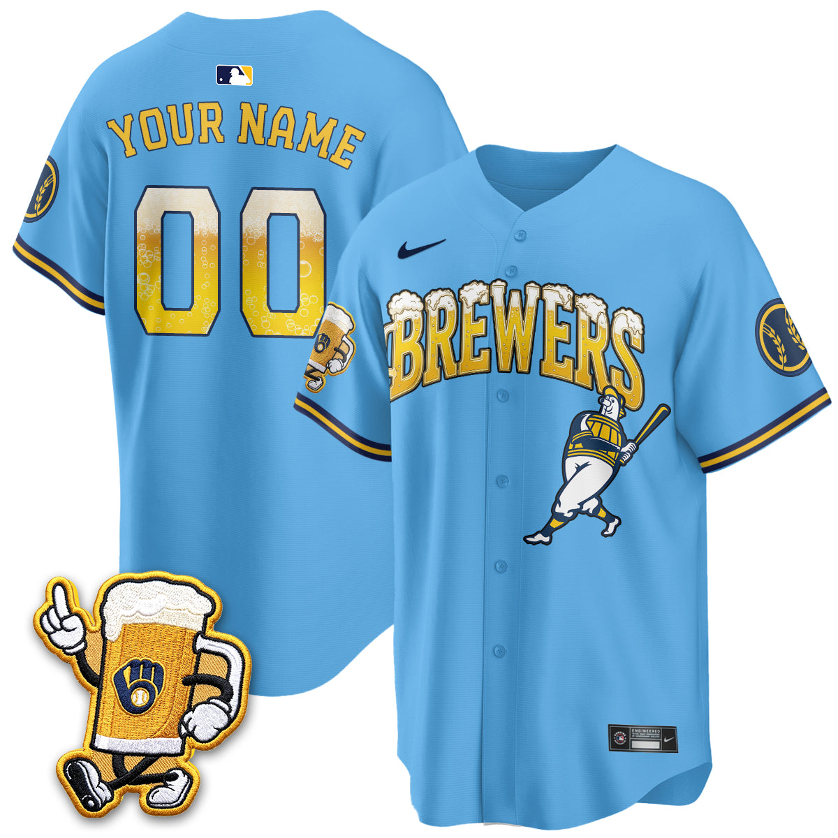 Milwaukee Brewers "Pitcher & Pint" Edition Vapor Custom Jersey V2 - Stitched