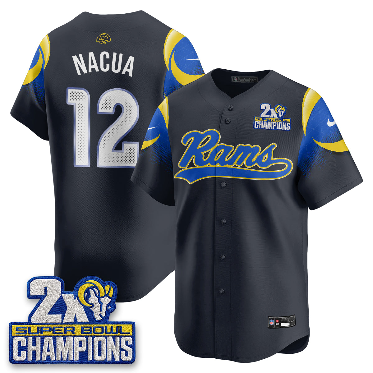 Los Angeles Rams 2X Champs Rivalries Baseball Vapor Jersey - Stitched