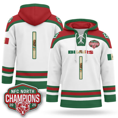 Chicago Bears 2026 Mexico NFC North Champions 2025 Patch Hockey Hoodie - Stitched