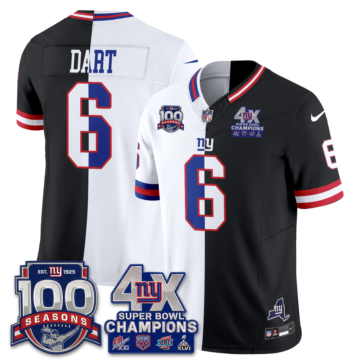 NYG 4X SBowl Split Edition Vapor Jersey - Stitched