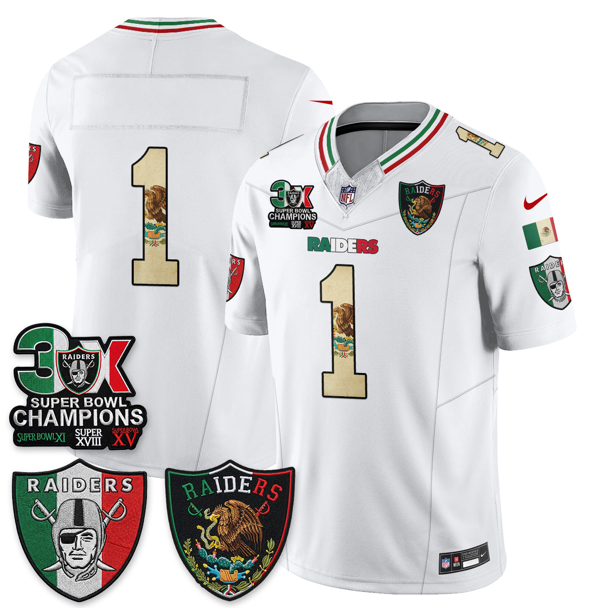 Las Vegas Raiders 3X Champs Mexico Edition Vapor Jersey - Stitched