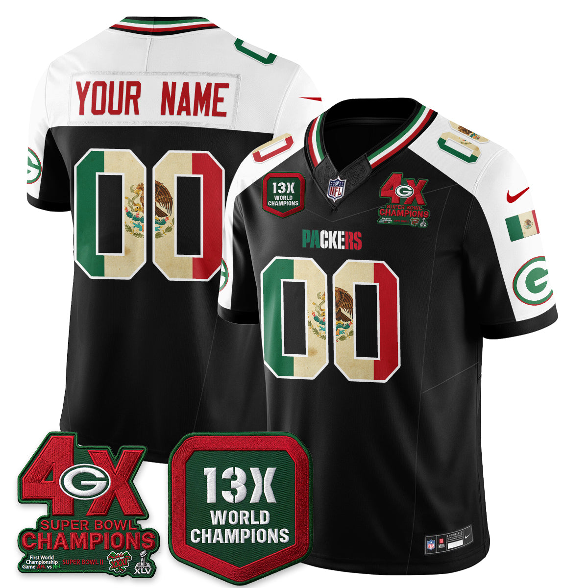 Green Bay Packers Mexico Edition Vapor Custom Jersey - Stitched