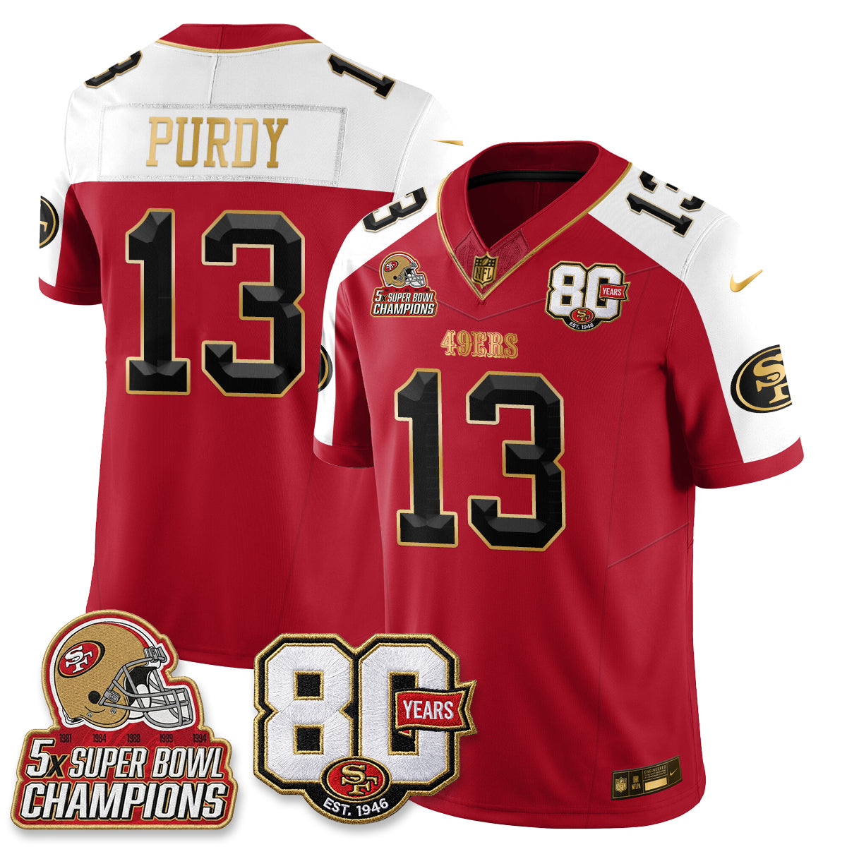 San Francisco 49ers 80 Years & 5X Champs Vapor Jersey - Stitched