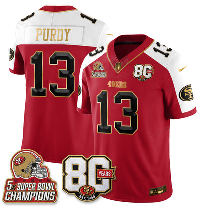 San Francisco 49ers 80 Years & 5X Champs Vapor Jersey - Stitched