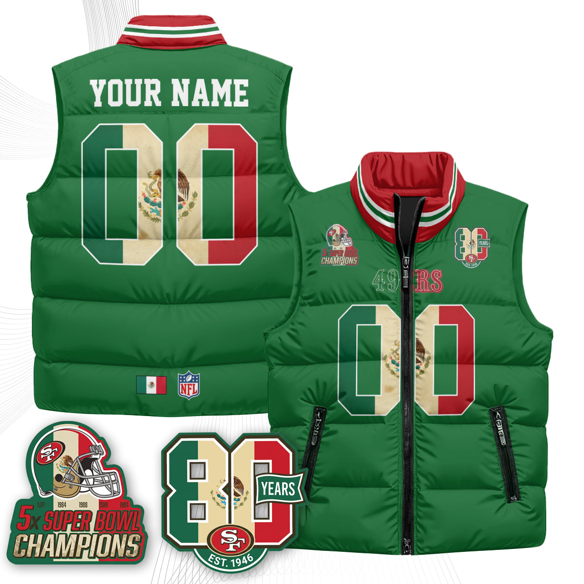 SF Mexico Style Custom Puffer Vest - Printed