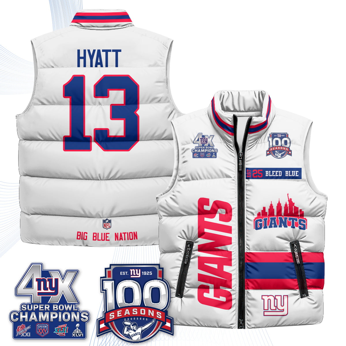 NYG 4X Champs S.Bowl Puffer Vest - Printed