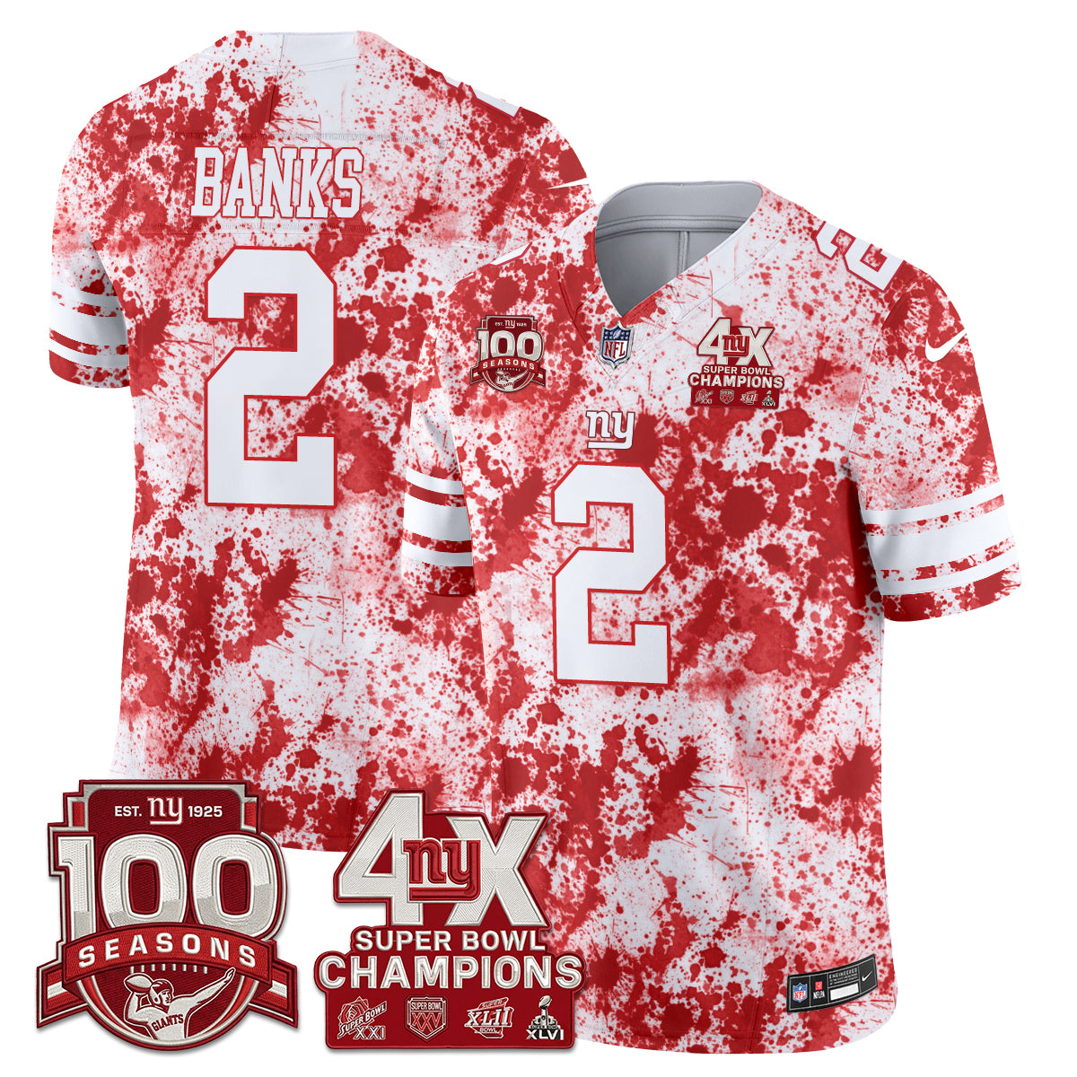 New York Giants 4X Champs Blood Splash Edition Vapor Jersey - Stitched