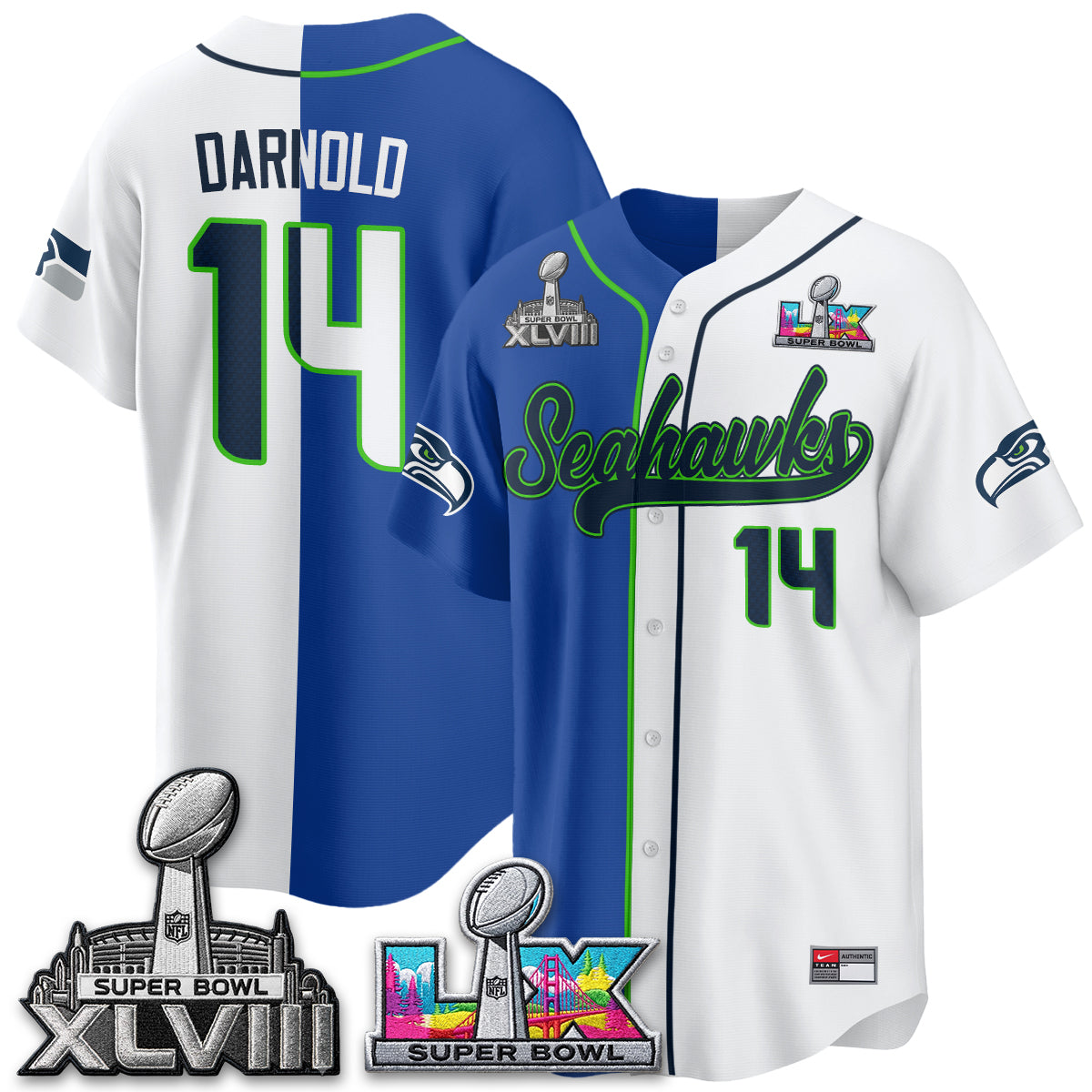 Seattle Seahawks S.Bowl Champs Split Baseball Vapor Jersey V2- Stitched