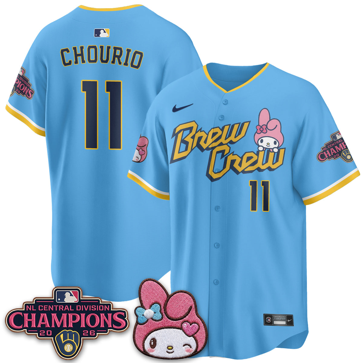 Milwaukee Brewers NL Central Champs x Pink Sanrio Friend  Vapor Jersey - Stitched