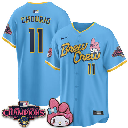 Milwaukee Brewers NL Central Champs x Pink Sanrio Friend  Vapor Jersey - Stitched