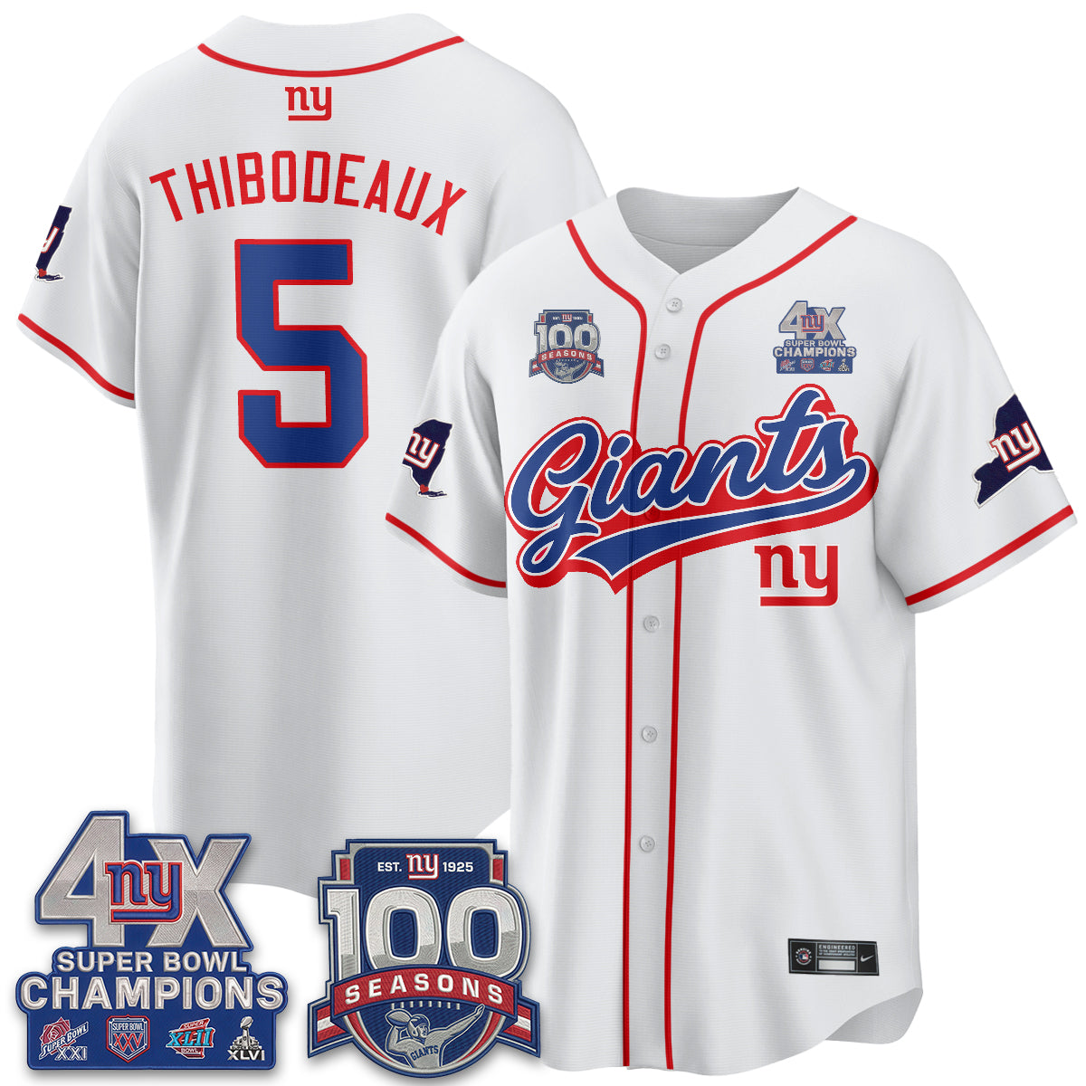 New York Giants 4X Champs & 100 Anniversary Vapor Baseball Jersey V2- Stitched