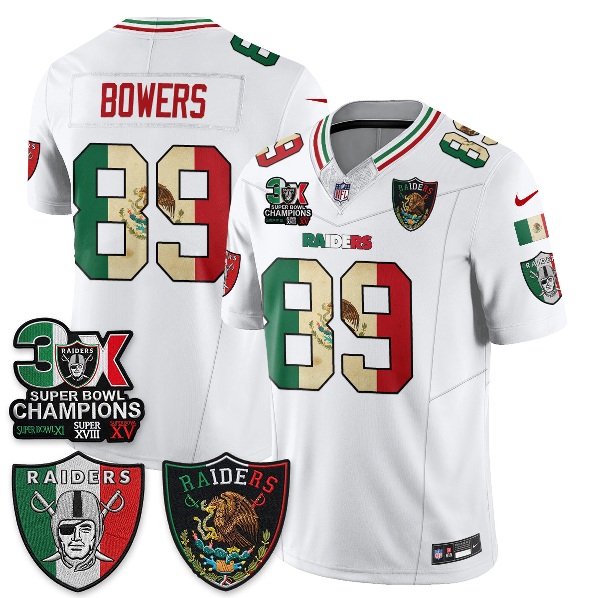 Las Vegas Raiders 3X Champs Mexico Edition Vapor Jersey - Stitched
