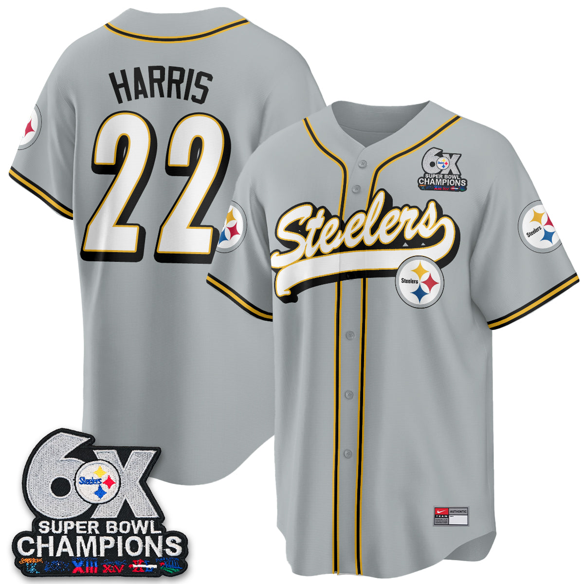 Pittsburgh Steelers 6x SBowl Baseball Vapor Jersey - Stitched