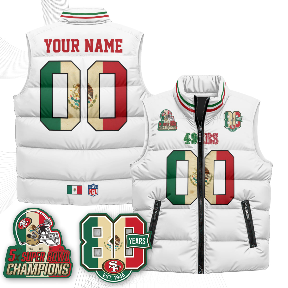 SF Mexico Style Custom Puffer Vest - Printed